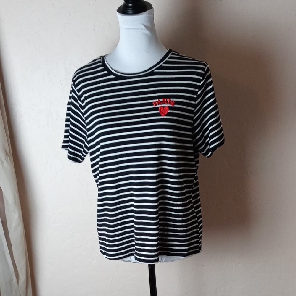 Twelfth Love Black and White Striped Women's Top